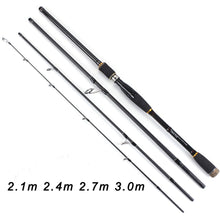 Load image into Gallery viewer, TOMA Spinning casting Fishing Rod 100% Carbon Fiber 2.1m-3.0m 4 Section M Lure Rods Fast Action Pesca Travel Rod Fishing Tackle