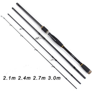TOMA Spinning casting Fishing Rod 100% Carbon Fiber 2.1m-3.0m 4 Section M Lure Rods Fast Action Pesca Travel Rod Fishing Tackle